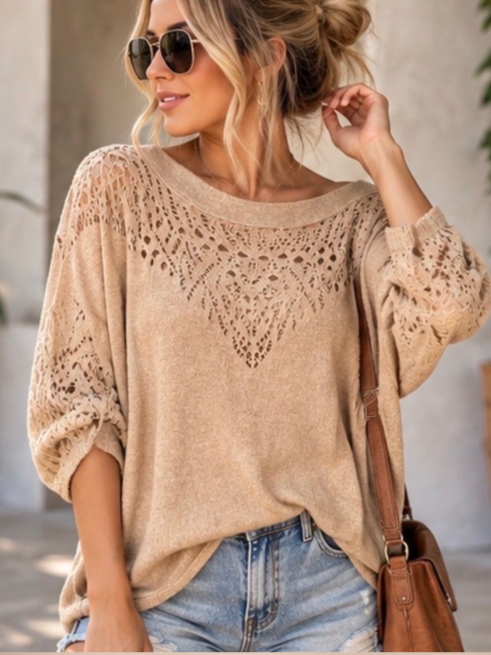 Free People Pointelle Ballet Pullover in TAN Color Sz Medium